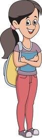 teenage girl with bag and book clipart 200
