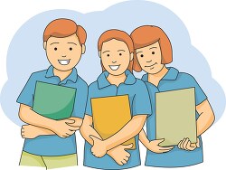 three students with books