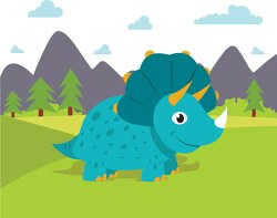 triceratops dinosoar walking near mountains and trees clipart