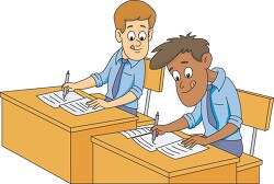 two students sitting at desk taking an exam