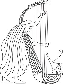 woman playing large harp ancient egypt black outline clipart
