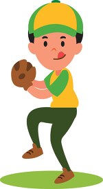 young baseball pitcher winds up to pitch ball clipart