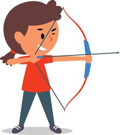 young girl squints eye as she prepares to shoot arrow at a targe