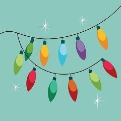 string of colorful Christmas lights on light green background