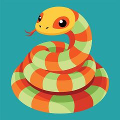 striped snake with orange yellow and green coils