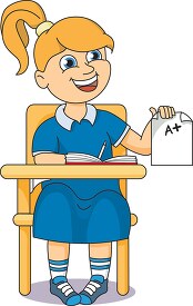 student at desk holding assignment