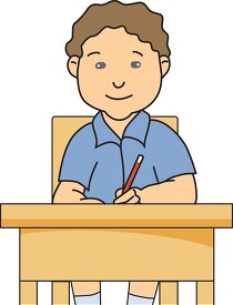 student holding pencil desk