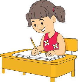 student sitting at her desk writing in notebook clipart 59142