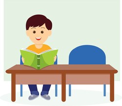 student sitting at table holding open book empty seat clipart