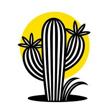 stylized cactus black lines with bright yellow sun