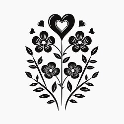 stylized heart and flower arrangement in a symmetrical black sil