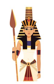 Stylized illustration of an Egyptian pharaoh with a scepter and 