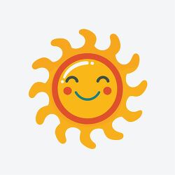 stylized sun with orange and yellow rays radiating from the cent