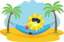 sun character refreshing with cold drink on hammock