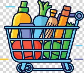 supermarket shoppping cart full of items