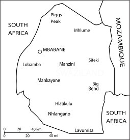 Swaziland country map black white