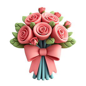 sweet and romantic clay icon illustration of a rose bouquet 3D c