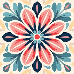 symmetrical floral pattern with a vibrant combination of red blu