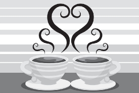tea cups with heart love symbol gray color clipart