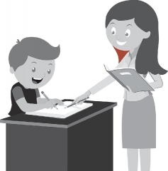 teacher helping student in study  2 gray color clipart