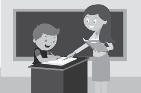 teacher helping student in study  3 gray color clipart