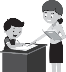 teacher helping student in study gray color clipart
