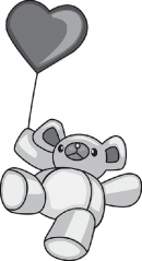 teddy bear holding red heart balloon gray color clipart