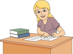 teen girl doing study work clipart