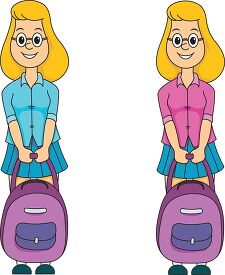 teenage girl standing with her bagpack back to school clipart 3