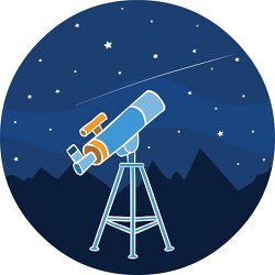 telescope stands in the darkness on the night sky with falling s