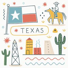 Texas state concept clipart featuring a cowboy and Texas flag