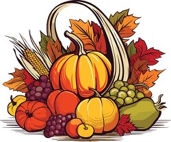 thanksgiving cornucopia style basket with pumpkin