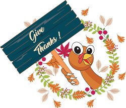 thanksgiving give thanks sign with wreath clipart