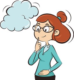 thoughtful teacher character with an idea cloud bubble