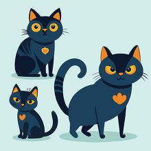 three black cats in different poses