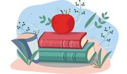 three books stacked with apple plant design elements clipart