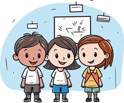 three school friends in the classroom cartoon style
