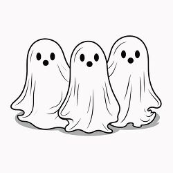 three smiling ghosts with big eyes floating in a group clipart