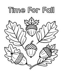 time for Fall Coloring Page with Acorns and Leaves