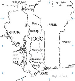 Togo country map black outline