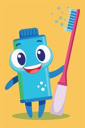 Toothpaste Character with Toothbrush and Bubbles