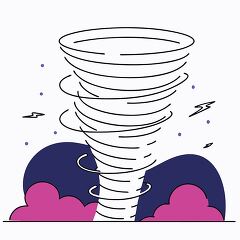 tornado illustration with swirling clouds and lightning for inte