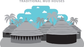 traditional mud houses in south sudan gray color clipart