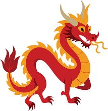 traditional red dragon with golden horns and a long tail