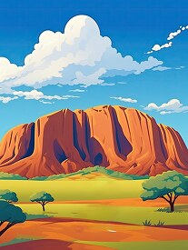 travel Illustration of Uluru Ayers Rock with a clear blue sky