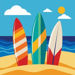 Trio of surfboards on sunny beach clipart