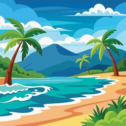 tropical beach with palm trees and ocean waves clipart