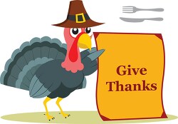 turkey with give thanks banner happy thanksgiving day clipart