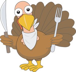 turkey with knife and fork thanksgiving day clipart
