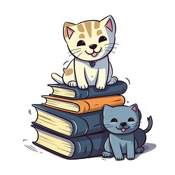 two cats sitting on a stack of books clip art